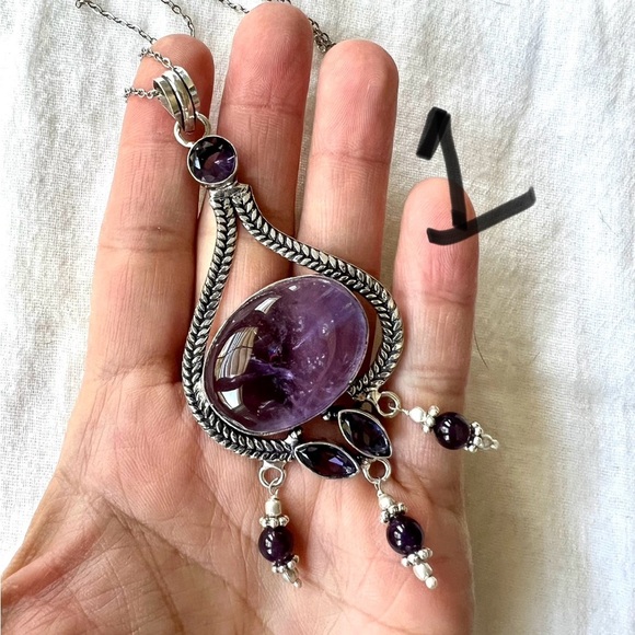 925 Intuition Amethyst Chandelier Pendant Necklace - Picture 3 of 11